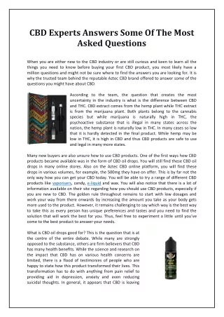 CBD Experts Answers Some Of The Most Asked Questions