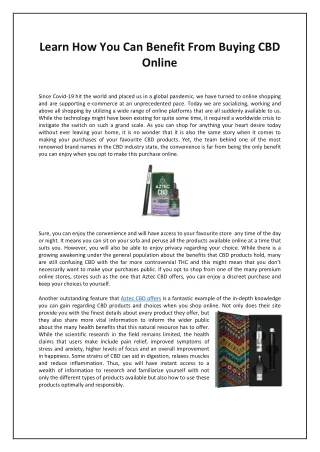 Learn How You Can Benefit From Buying CBD Online