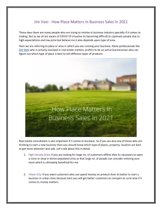 Jim Vani - How Place Matters In Business Sales In 2021