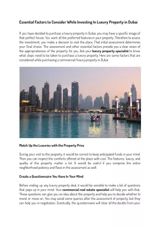 Essential Factors to Consider While Investing In Luxury Property in Dubai