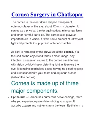 Cornea Surgery in Ghatkopar - Mumbaieyecare