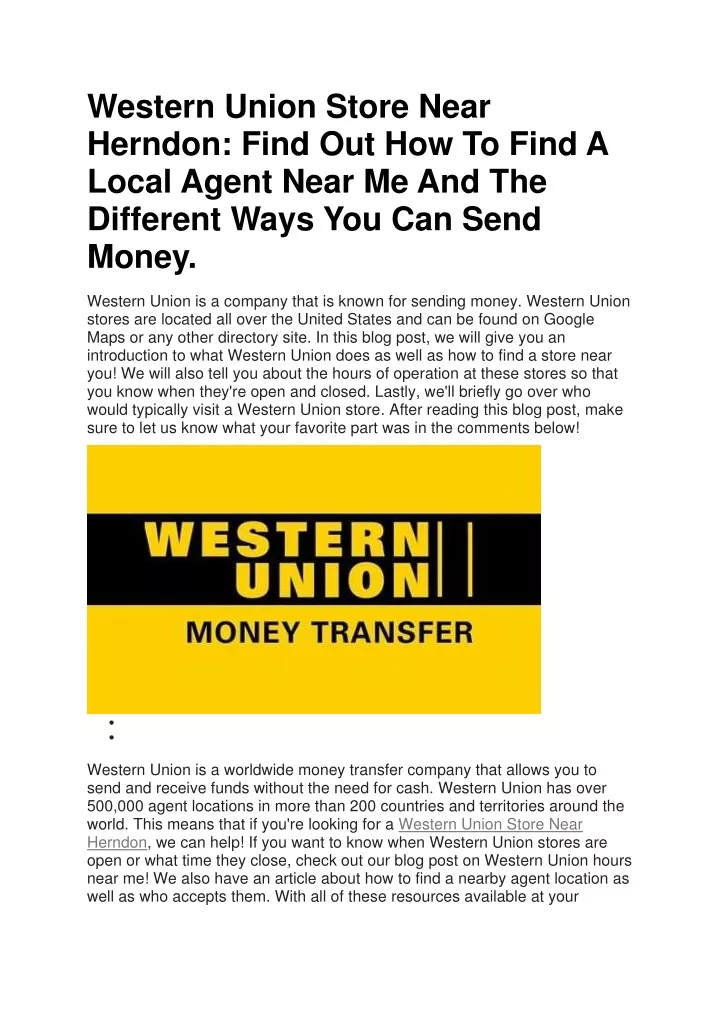 western union store near herndon find