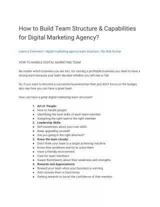 How to Build Team Structure & Capabilities for Digital Marketing Agency