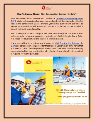 Get Civil Construction Company in Delhi