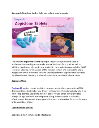 Sleep well Zopiclone tablets help you to heal your insomnia