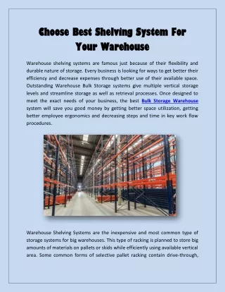 Choose Best Shelving System For Your Warehouse