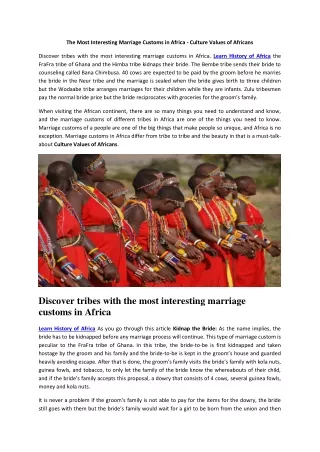 The Most Interesting Marriage Customs in Africa - Culture Values of Africans