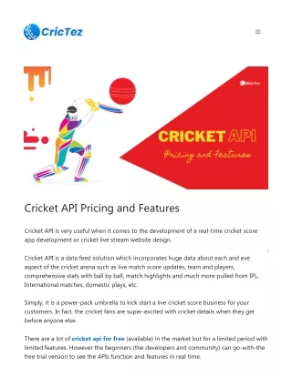 Cricket API Pricing and Features