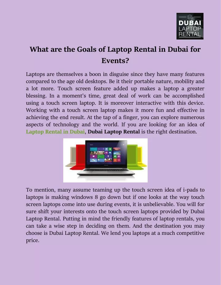 what are the goals of laptop rental in dubai