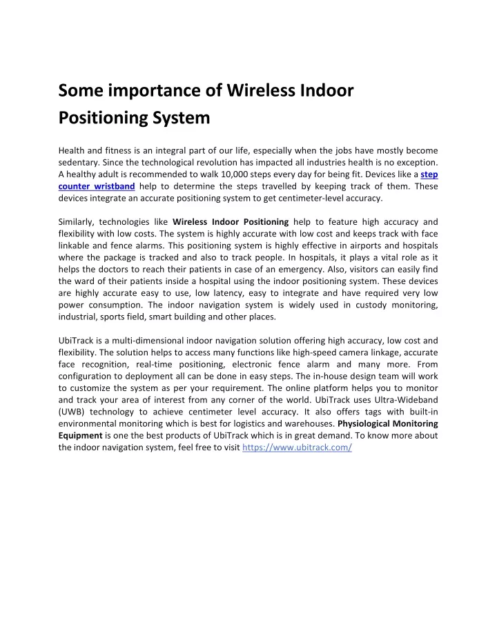 some importance of wireless indoor positioning