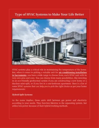 type of hvac systems to make your life better