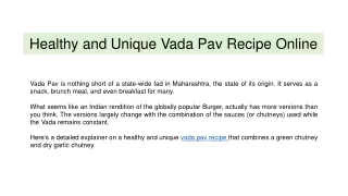 Healthy and Unique Vada Pav Recipe Online