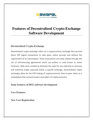 features of decentralized crypto exchange