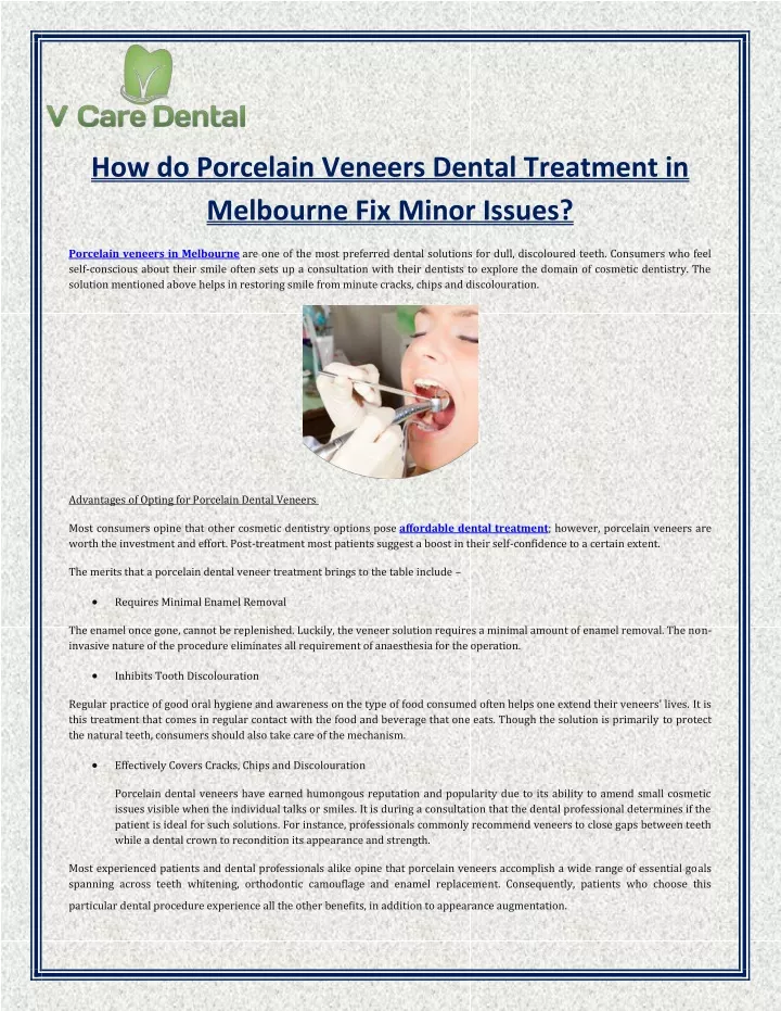 how do porcelain veneers dental treatment