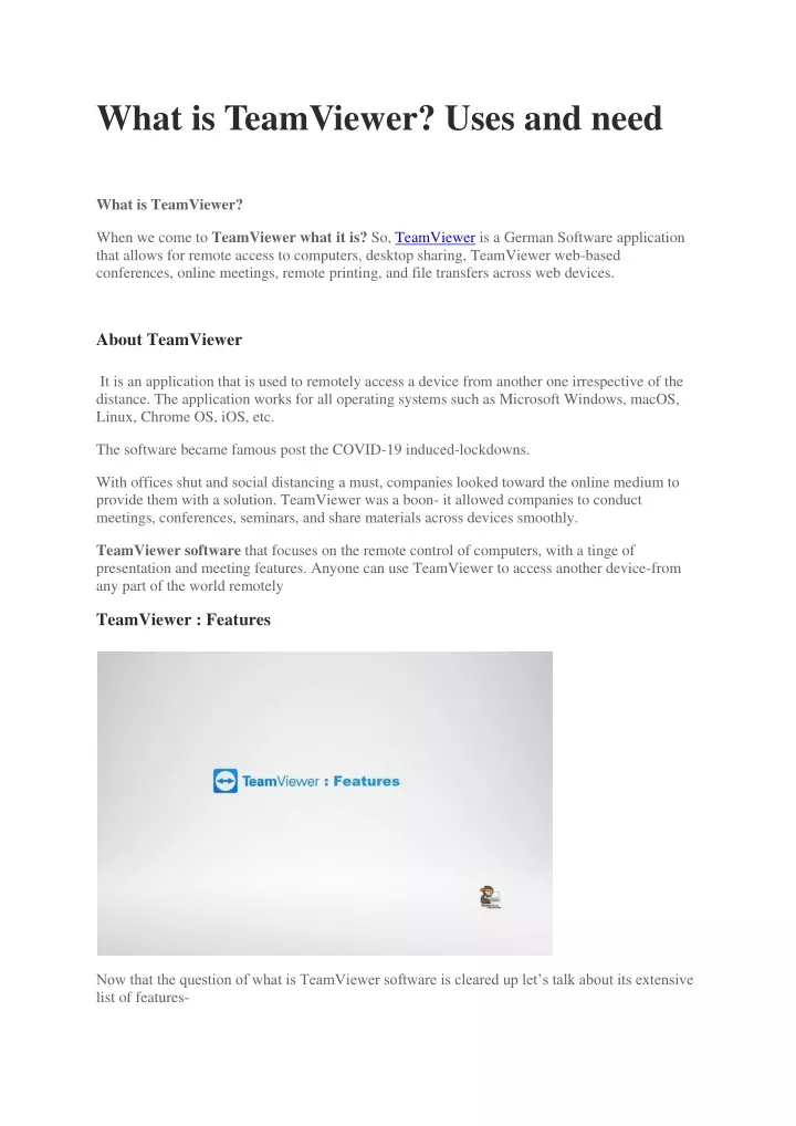 what is teamviewer uses and need what