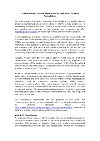 cd formulation unveils hygroscopicity evaluation