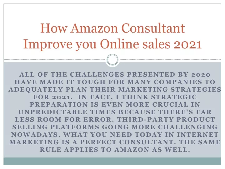 how amazon consultant improve you online sales 2021