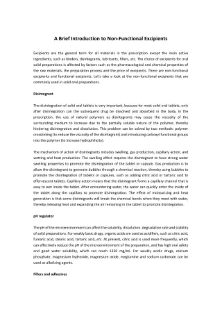 a brief introduction to non functional excipients