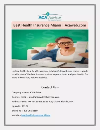 Best Health Insurance Miami | Acaweb.com