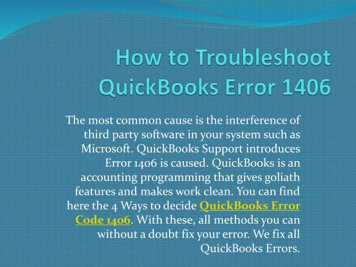 how to troubleshoot quickbooks error 1406