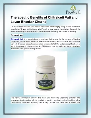therapeutic benefits of chitrakadi vati and lavan