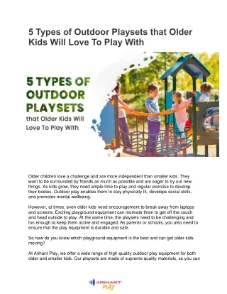 5 Types of Outdoor Playsets that Older Kids Will Love To Play With - ArihantPLAY