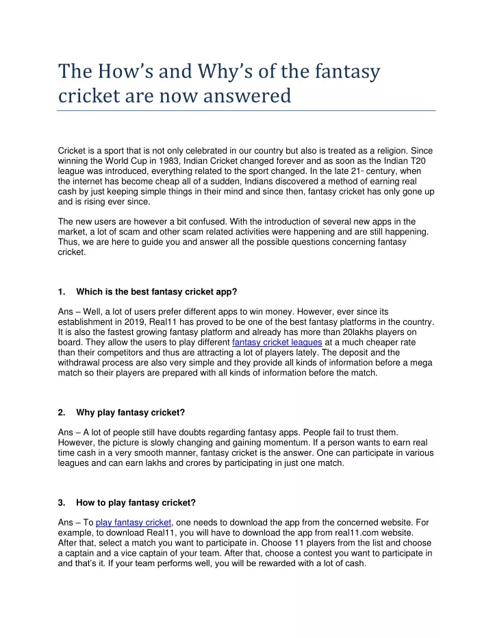 the how s and why s of the fantasy cricket