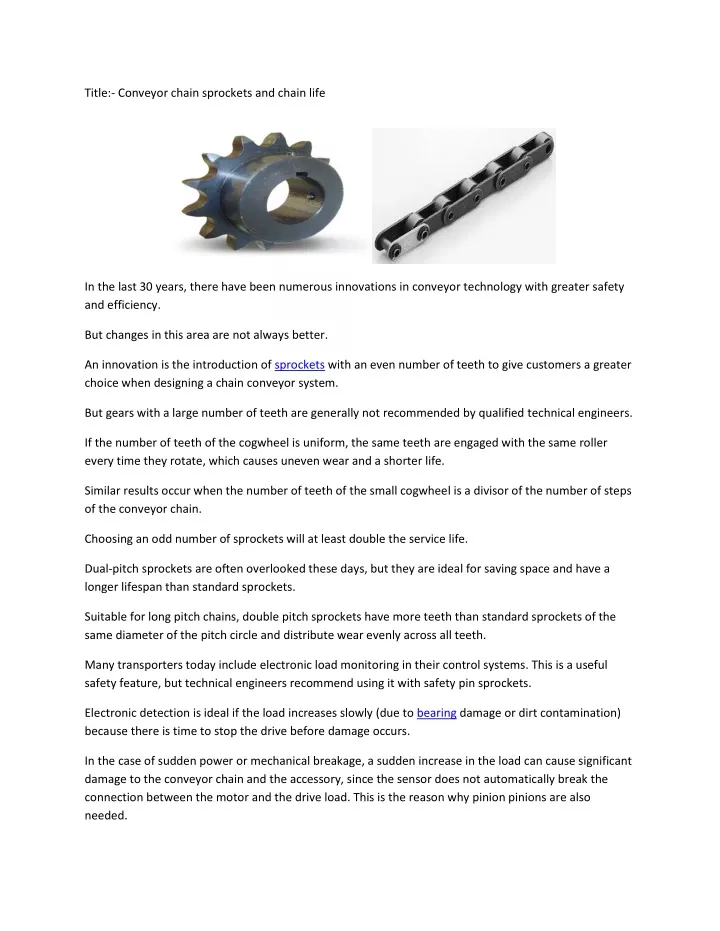 title conveyor chain sprockets and chain life