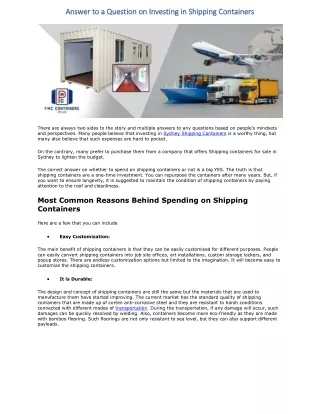 Answer to a Question on Investing in Shipping Containers