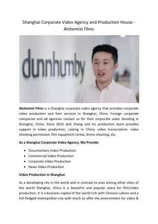 Shanghai Corporate Video Agency - Alchemist Films
