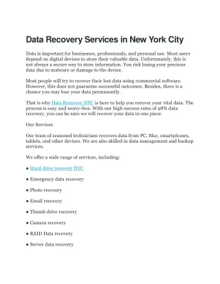 Data Recovery Services in New York City