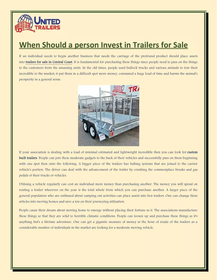 when should a person invest in trailers for sale