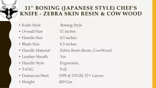 11'' Boning (Japanese Style) Chef's Knife - Zebra Skin Resin & Cow Wood