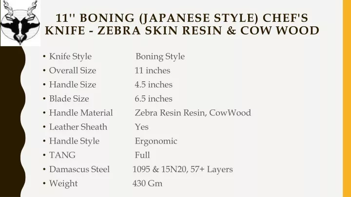 11 boning japanese style chef s knife zebra skin resin cow wood
