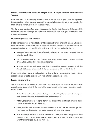 process transformation forms an integral part