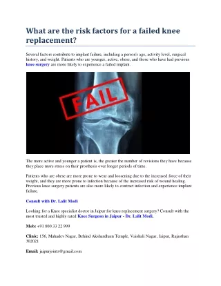 What are the risk factors for a failed knee replacement