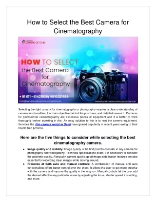 How to Select the Best Camera for Cinematography