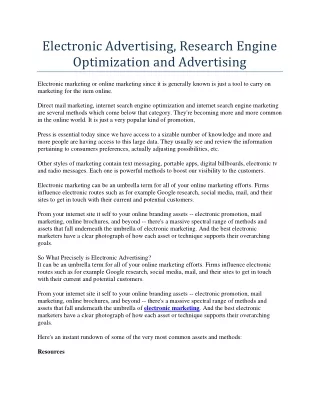 Electronic Advertising, Research Engine Optimization and Advertising