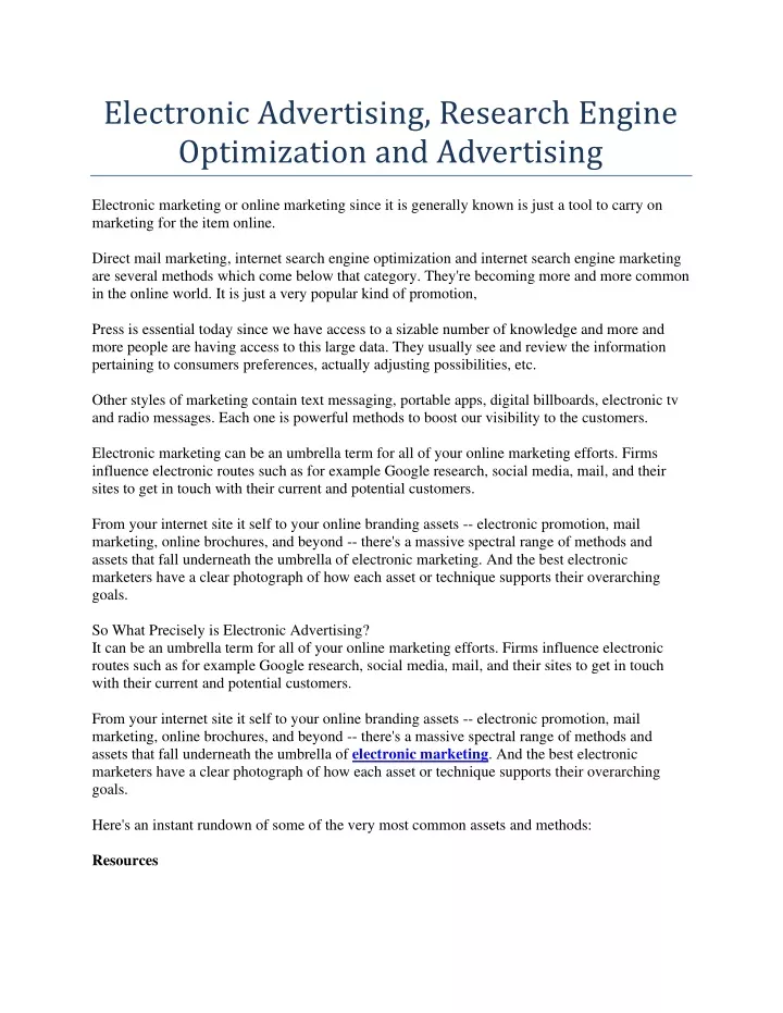 electronic advertising research engine