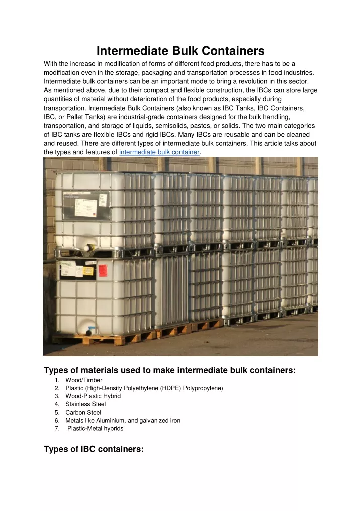 intermediate bulk containers with the increase