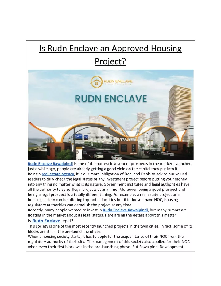 is rudn enclave an approved housing project