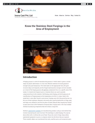 Know the Stainless Steel Forgings in the Area of Employment