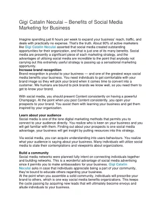 Gigi Catalin Neculai – Benefits of Social Media Marketing for Business