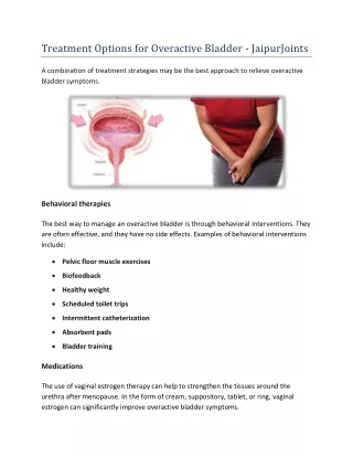 Treatment Options for Overactive Bladder - Urocare Jaipur