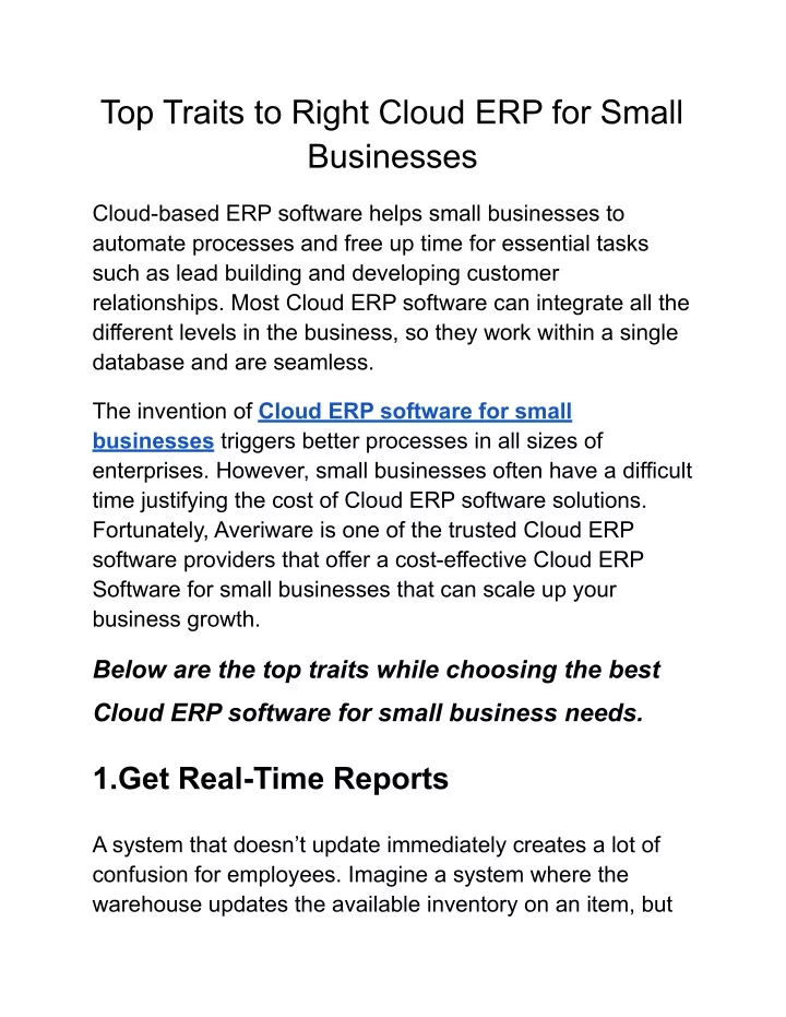 top traits to right cloud erp for small businesses