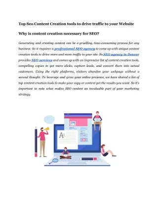 Top Seo Content Creation tools to drive traffic to your Website