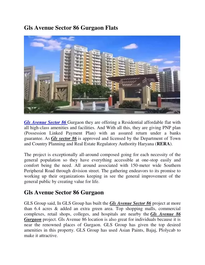gls avenue sector 86 gurgaon flats