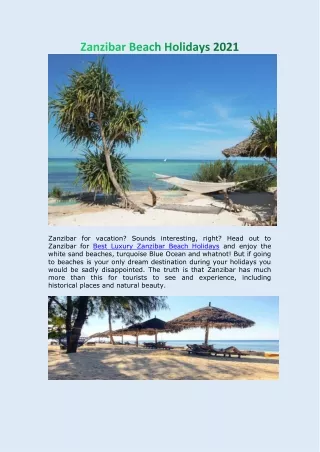 Zanzibar Beach Holidays 2021