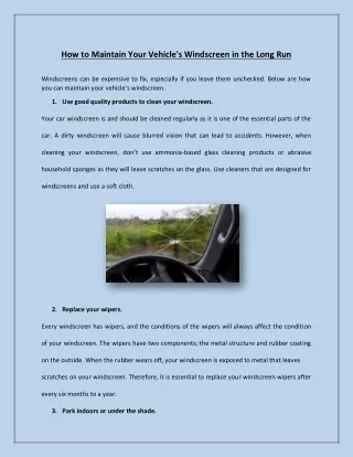 how to maintain your vehicle s windscreen