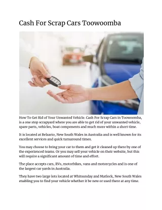 Cash For Scrap Cars Toowoomba